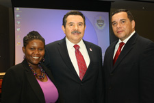 Among the speakers at The University of Scranton’s third annual Diversity Fair, held in November on campus, were, from left: Rosetta Adera, director of the Office of Equity and Diversity at Scranton; Antonio R. Flores, Ph.D., president and chief executive officer of the Hispanic Association of Colleges and Universities; and Dr. Pedro Anes, president of the Latin American Association of Northeastern Pennsylvania.